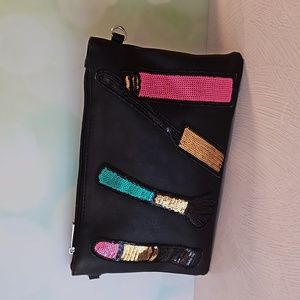 Make up themed sequined clutch bag loops for crossbody chain strap